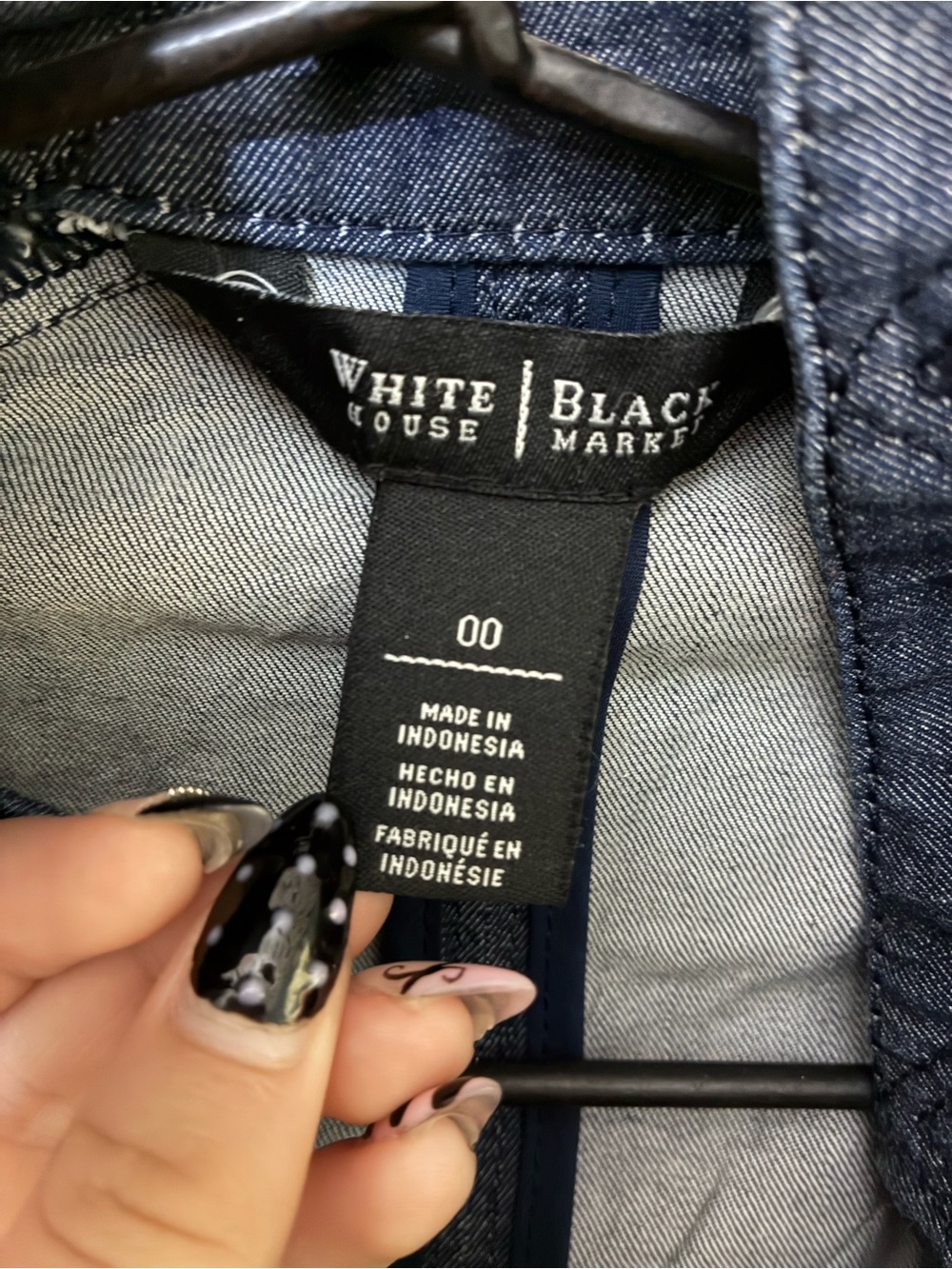 White House Black Market Navy Zip-Front Denim-Style Jacket - Picture 3 of 3